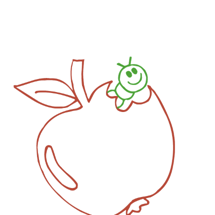 Hand-drawn apple and caterpillar