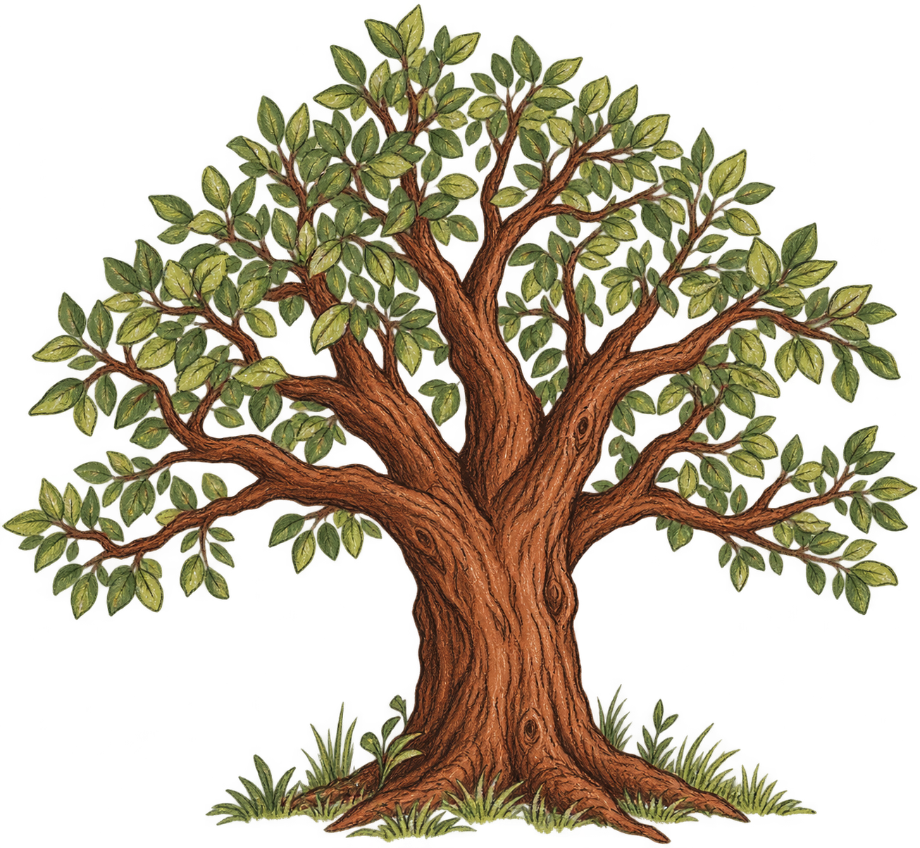 Hand-drawn tree and grass